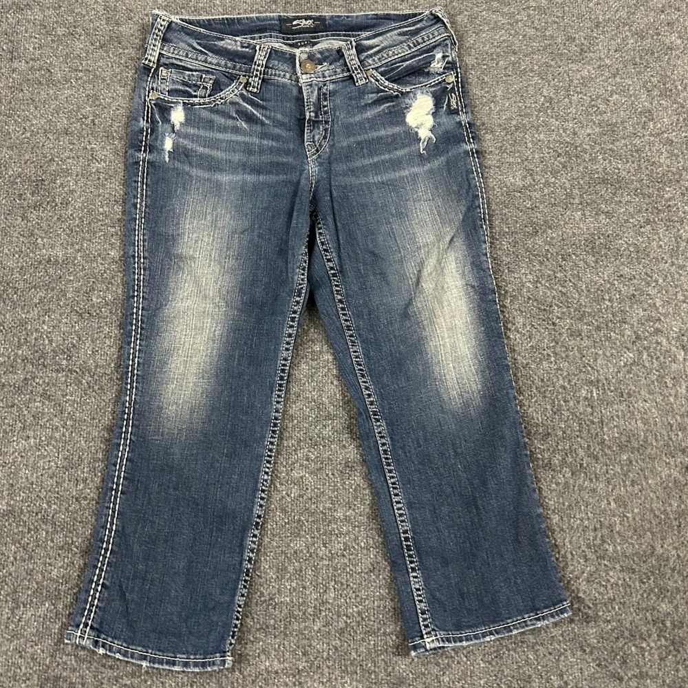 Silver Jeans Co. Capri Womens Size 32 Blue Suki Distressed Mid Rise Denim Pants